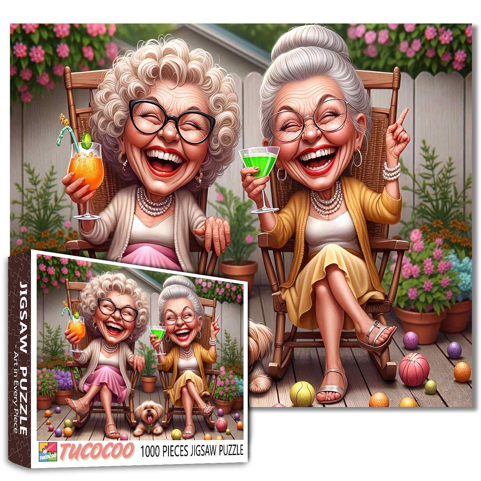 tucocoo-laughing-grandmas-garden-party-puzzle-1000-teile-senioren image 1