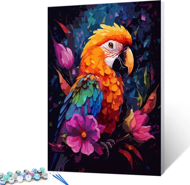 tucocoo-paint-by-numbers-papagei-mit-blumen-malen-nach-zahlen-40x50 image 1