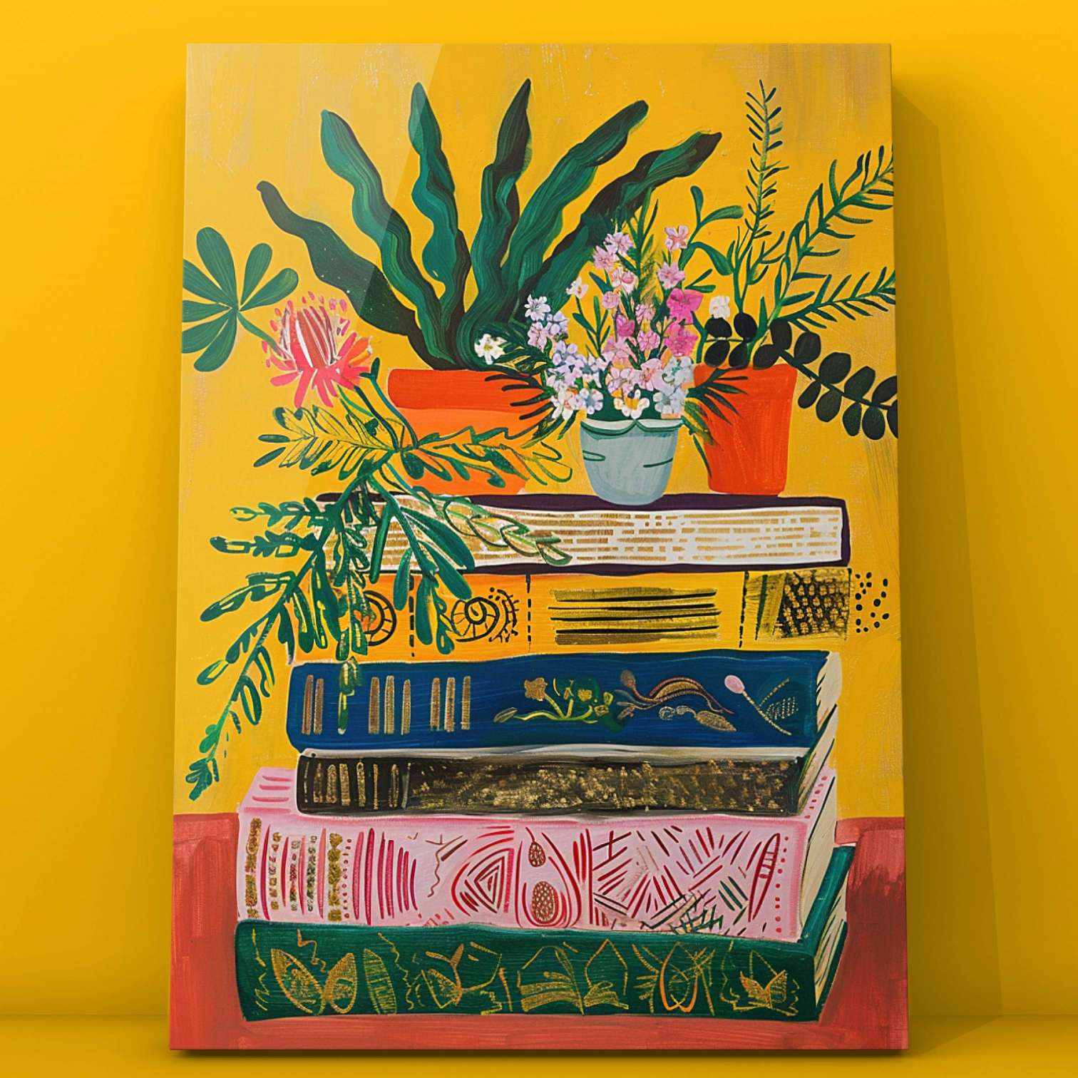 tucocoo-stacked-books-with-greenery-malen-nach-zahlen-40x50 image 2