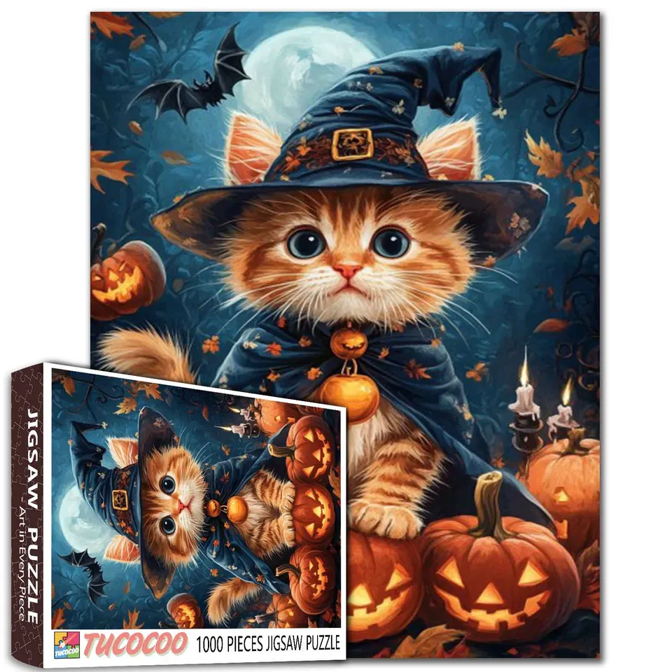 tucocoo-pumpkin-wizard-kitten-puzzle-1000-teile-halloween-katze image 1