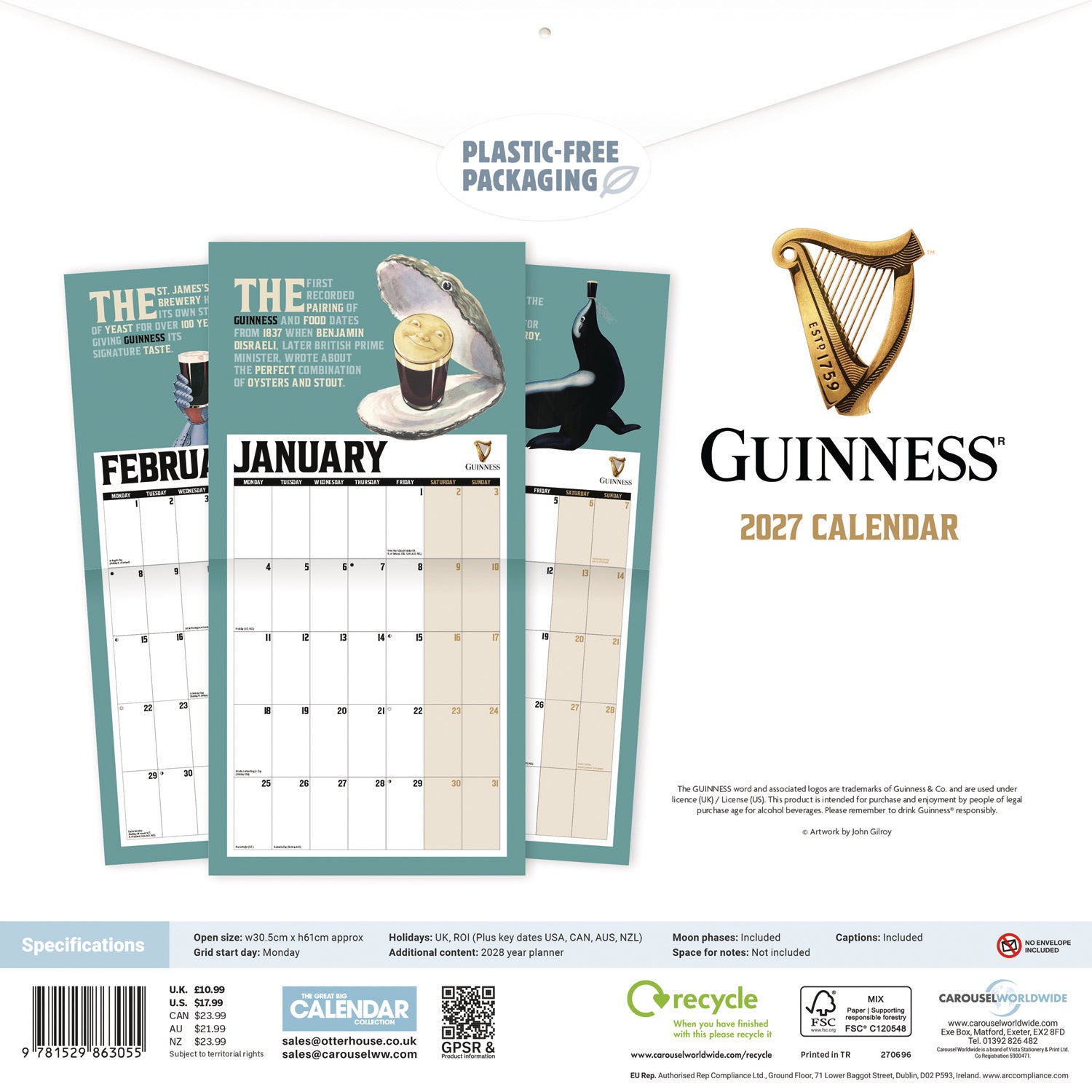 otter-house-calendars-diaries-guinness-lovely-day-wandkalender-2027 image 2