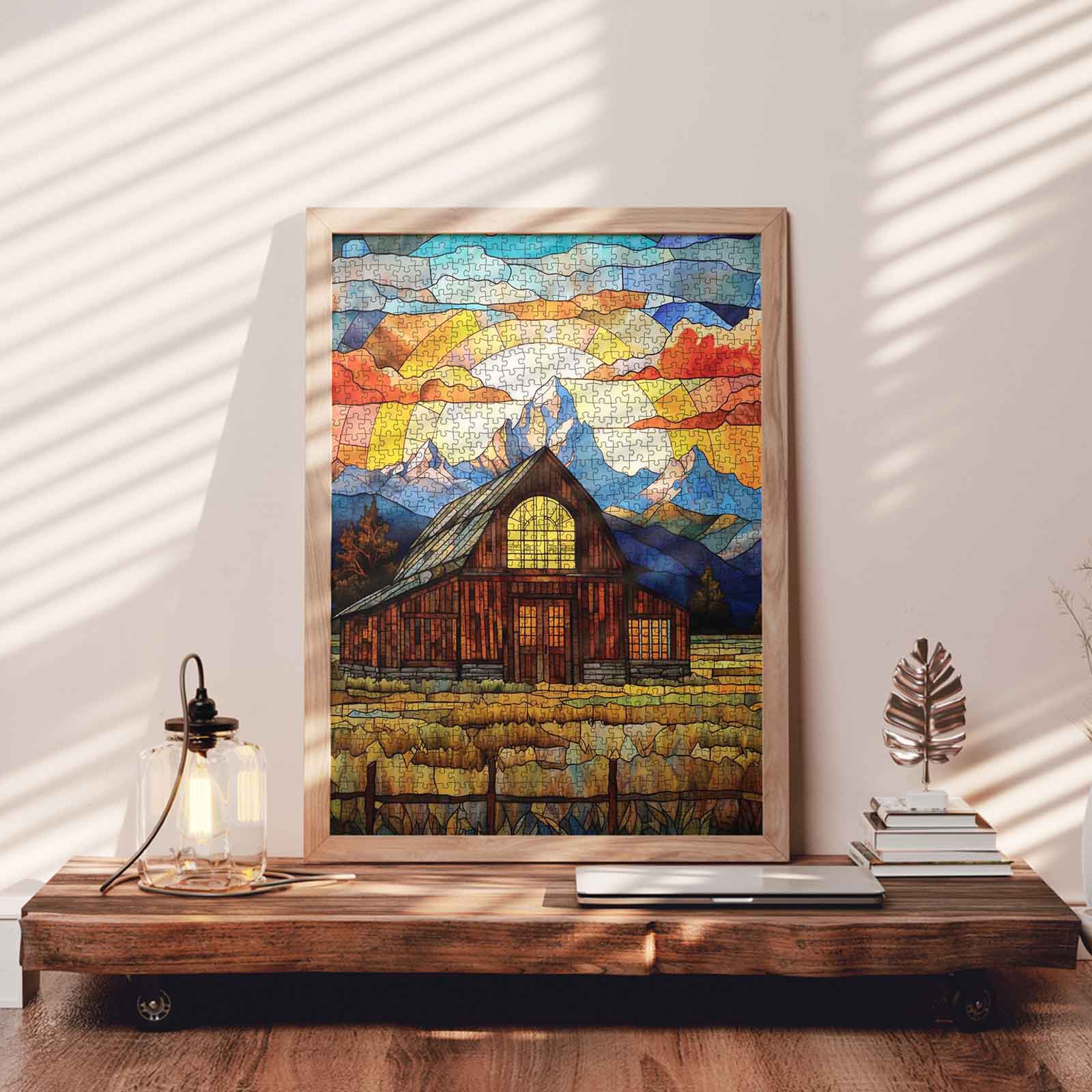 tucocoo-stained-glass-mountain-barn-puzzle-1000-teile-landschaft image 3