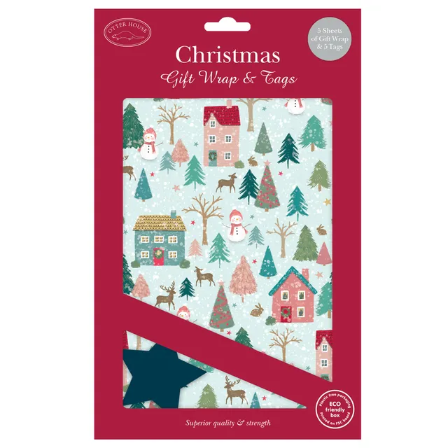 otter-house-geschenkpapier-woodland-village-weihnachten-5-bogen-tags image 1