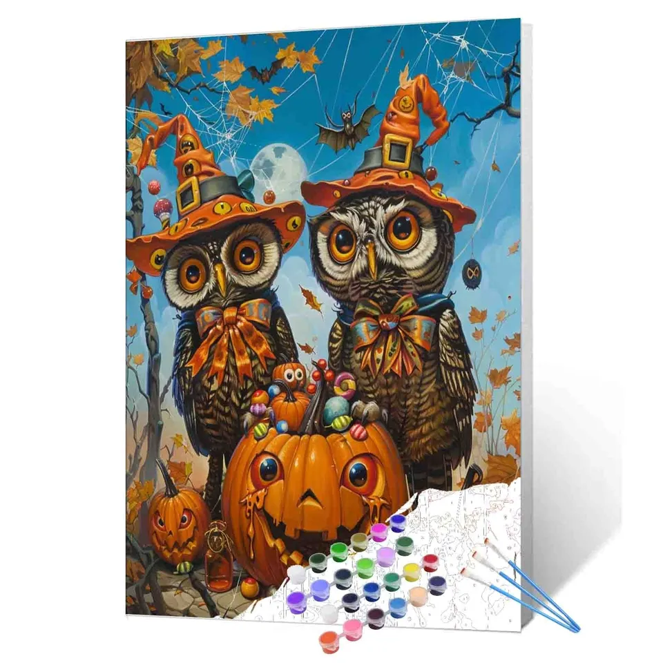 tucocoo-paint-by-numbers-owls-halloween-candy-pumpkins-40x50cm image 1