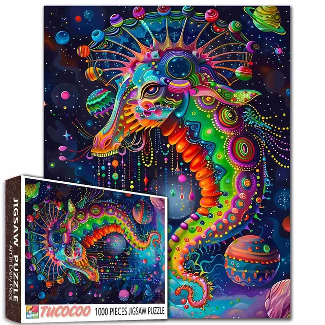 tucocoo-colorful-seahorse-in-space-puzzle-1000-teile-seepferdchen image 1