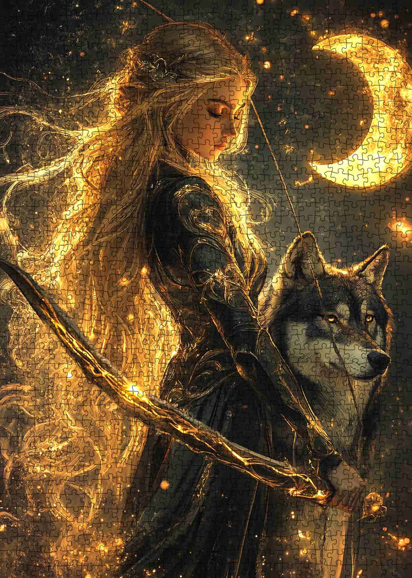 tucocoo-jigsaw-golden-huntress-puzzle-1000-teile-wolf-fantasy image 2