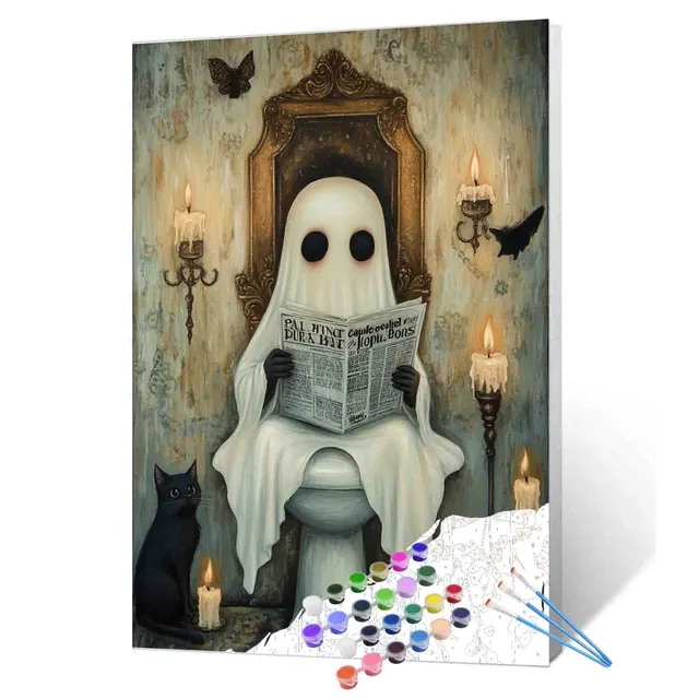 tucocoo-paint-by-numbers-ghost-with-newspaper-and-black-cat-40x50-halloween image 1