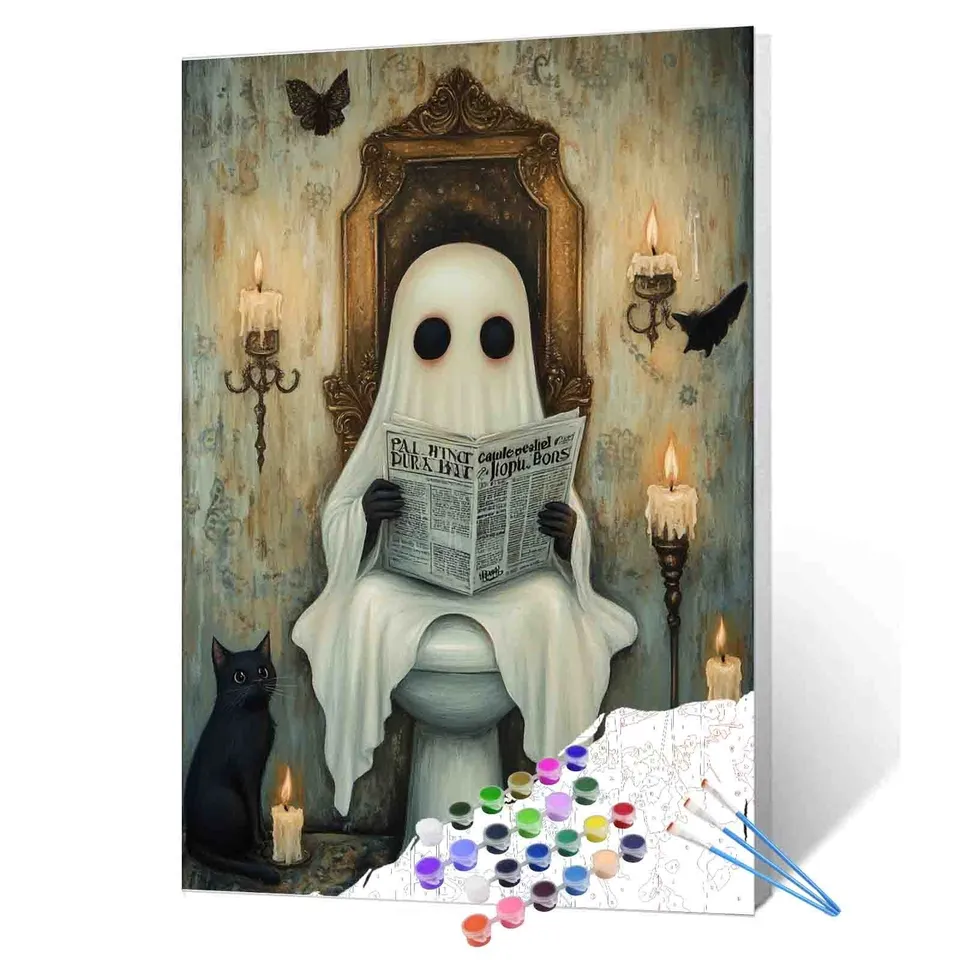 tucocoo-paint-by-numbers-ghost-with-newspaper-and-black-cat-40x50-halloween image 1