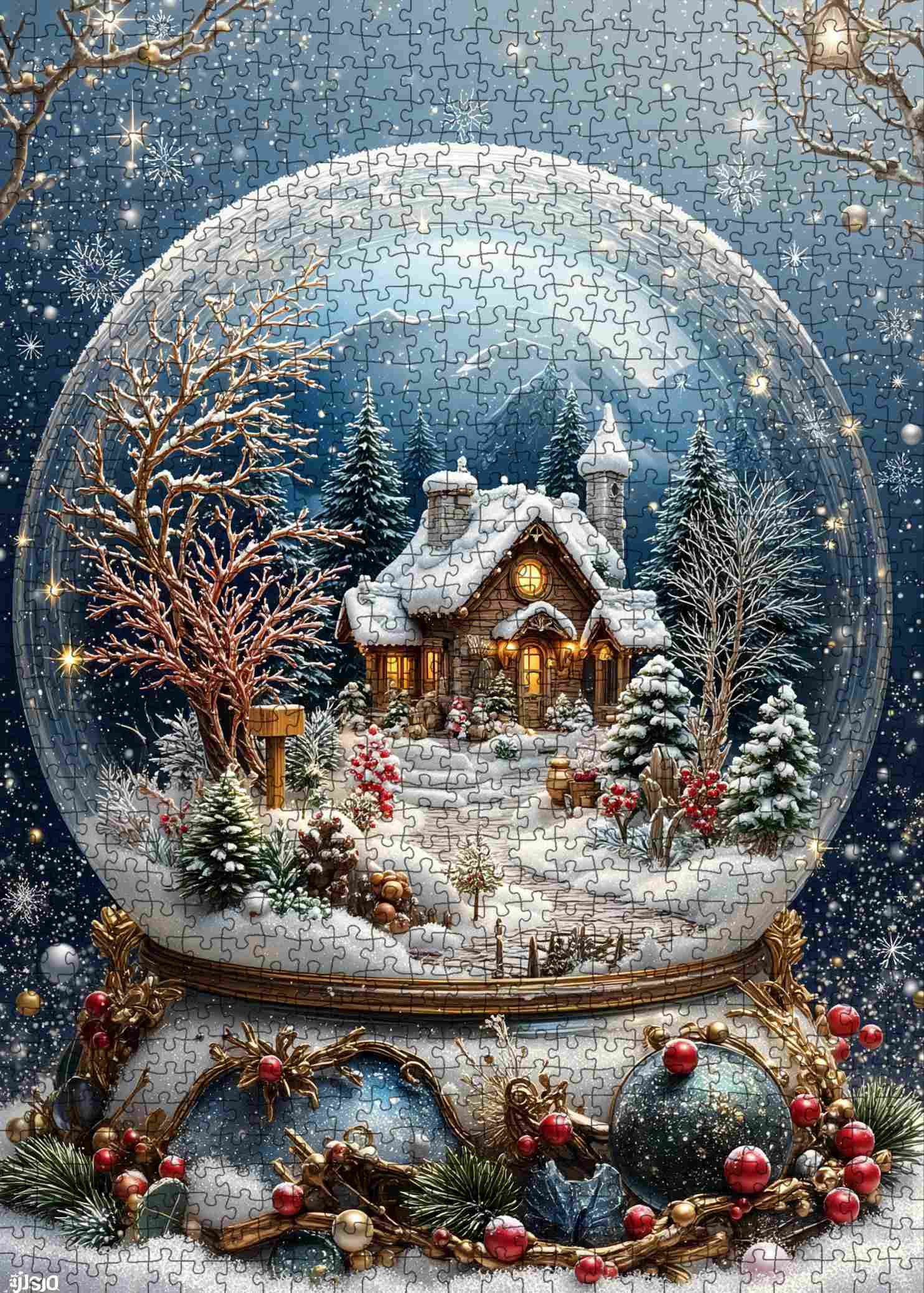 tucocoo-winter-cottage-snow-globe-puzzle-1000-teile-weihnachten image 2