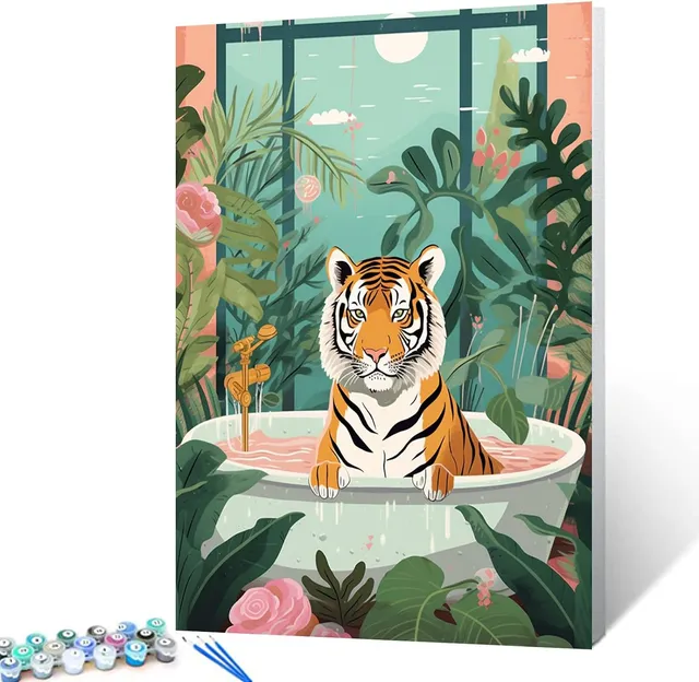 tucocoo-tiger-in-badewanne-malen-nach-zahlen-40x50-ohne-rahmen image 1