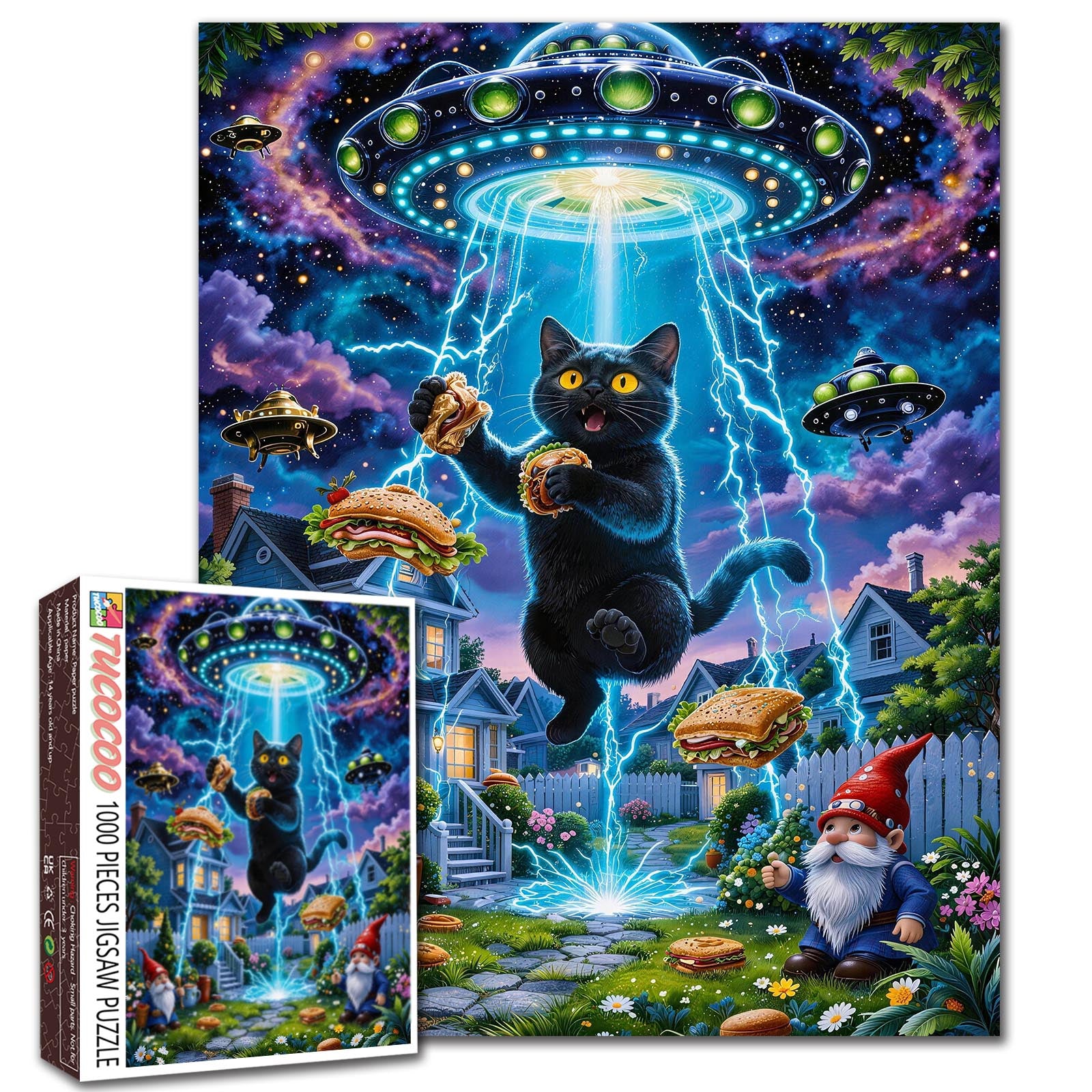 tucocoo-ufo-cat-sandwich-abduction-puzzle-1000-teile-katze image 1