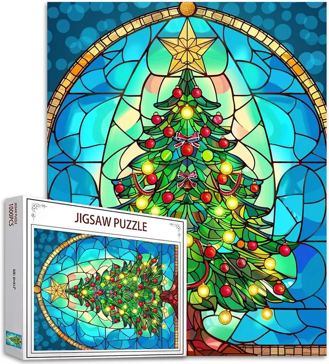 tucocoo-stained-glass-xmas-tree-puzzle-1000-teile-weihnachten image 1