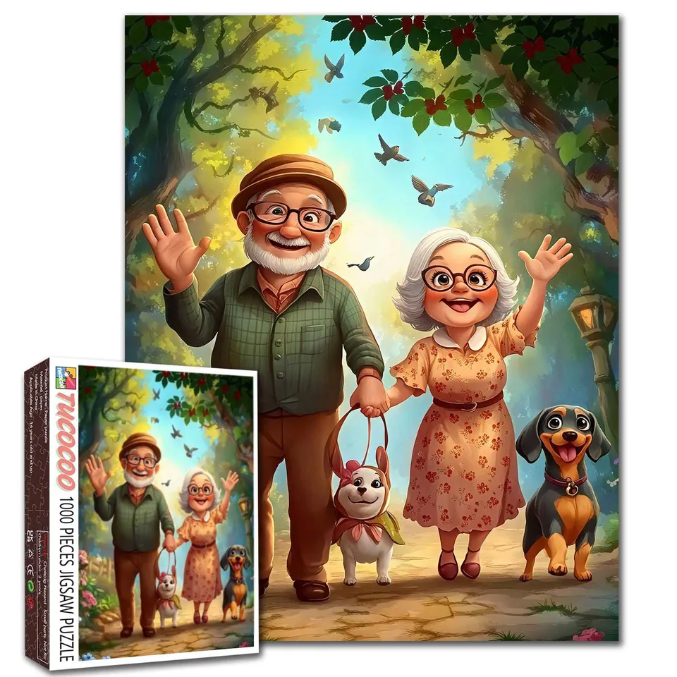 tucocoo-elderly-couple-walking-dogs-puzzle-1000-teile-paar image 1