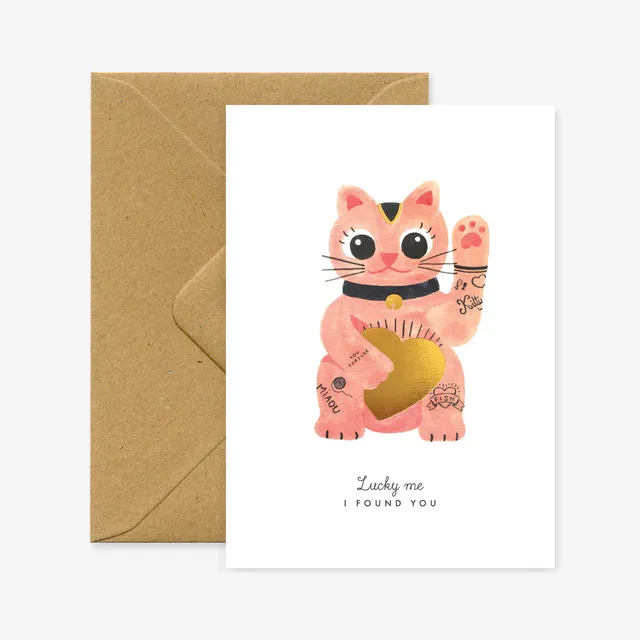 all-the-ways-to-say-lucky-cat-grusskarte-a6-herz image 1