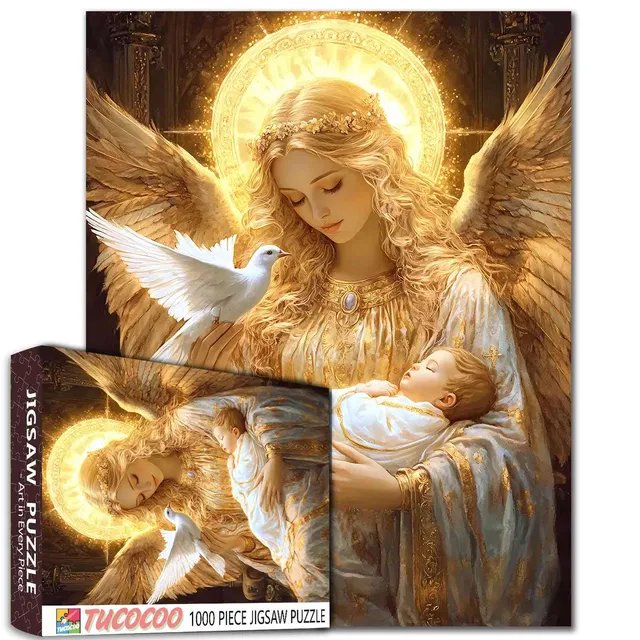 tucocoo-jigsaw-puzzles-golden-angel-with-baby-puzzle-1000-teile-engel image 1