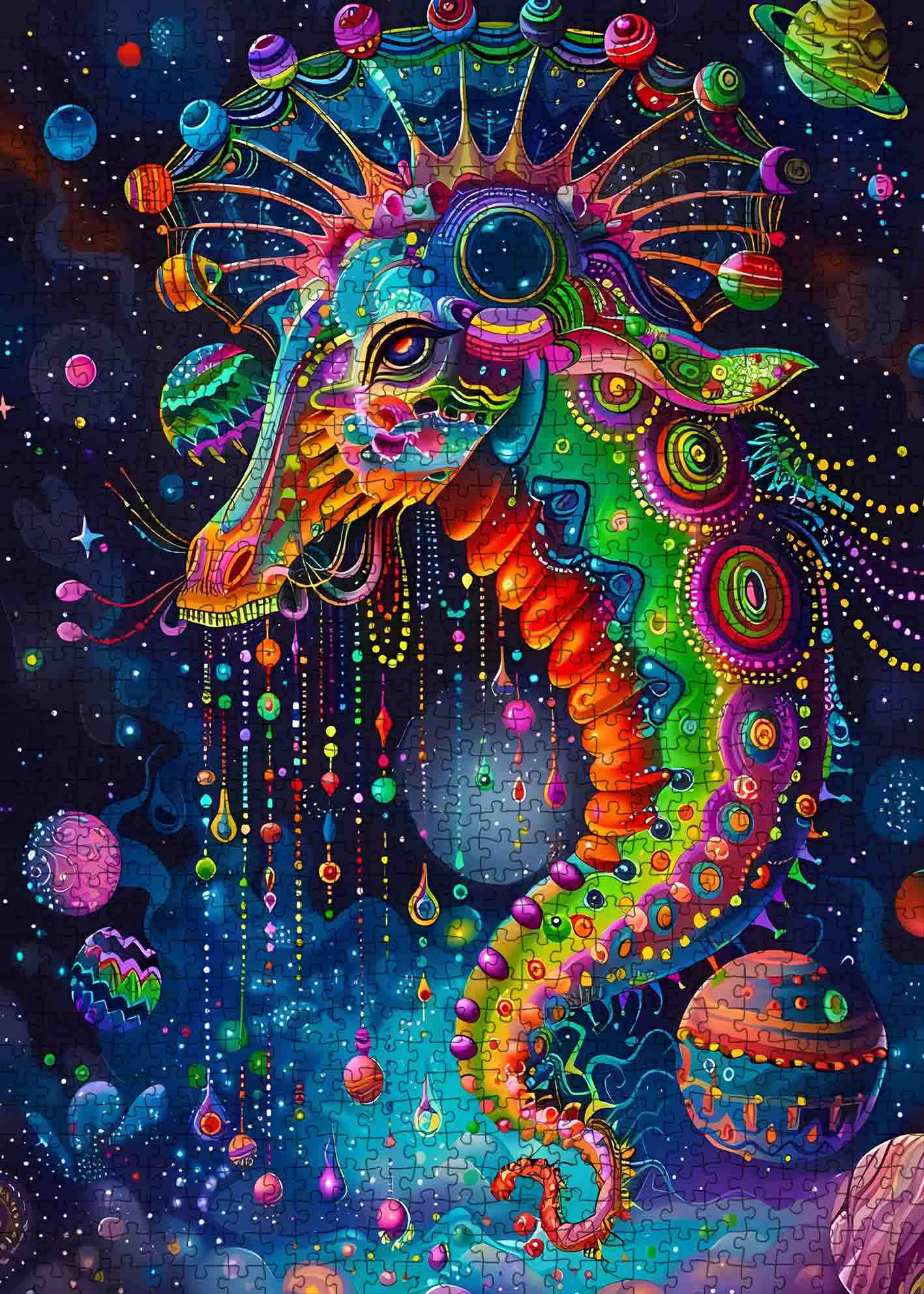 tucocoo-colorful-seahorse-in-space-puzzle-1000-teile-seepferdchen image 2