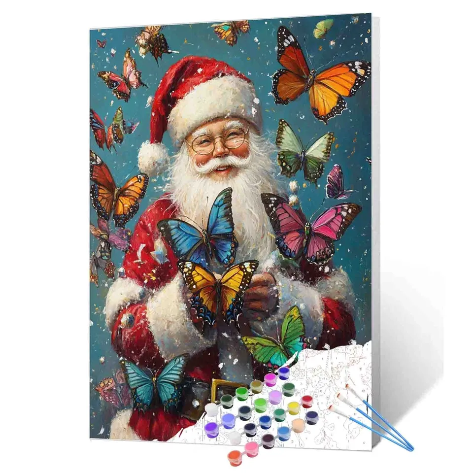 tucocoo-paint-by-numbers-santa-with-colorful-butterflies-malset-40x50-weihnachte image 1
