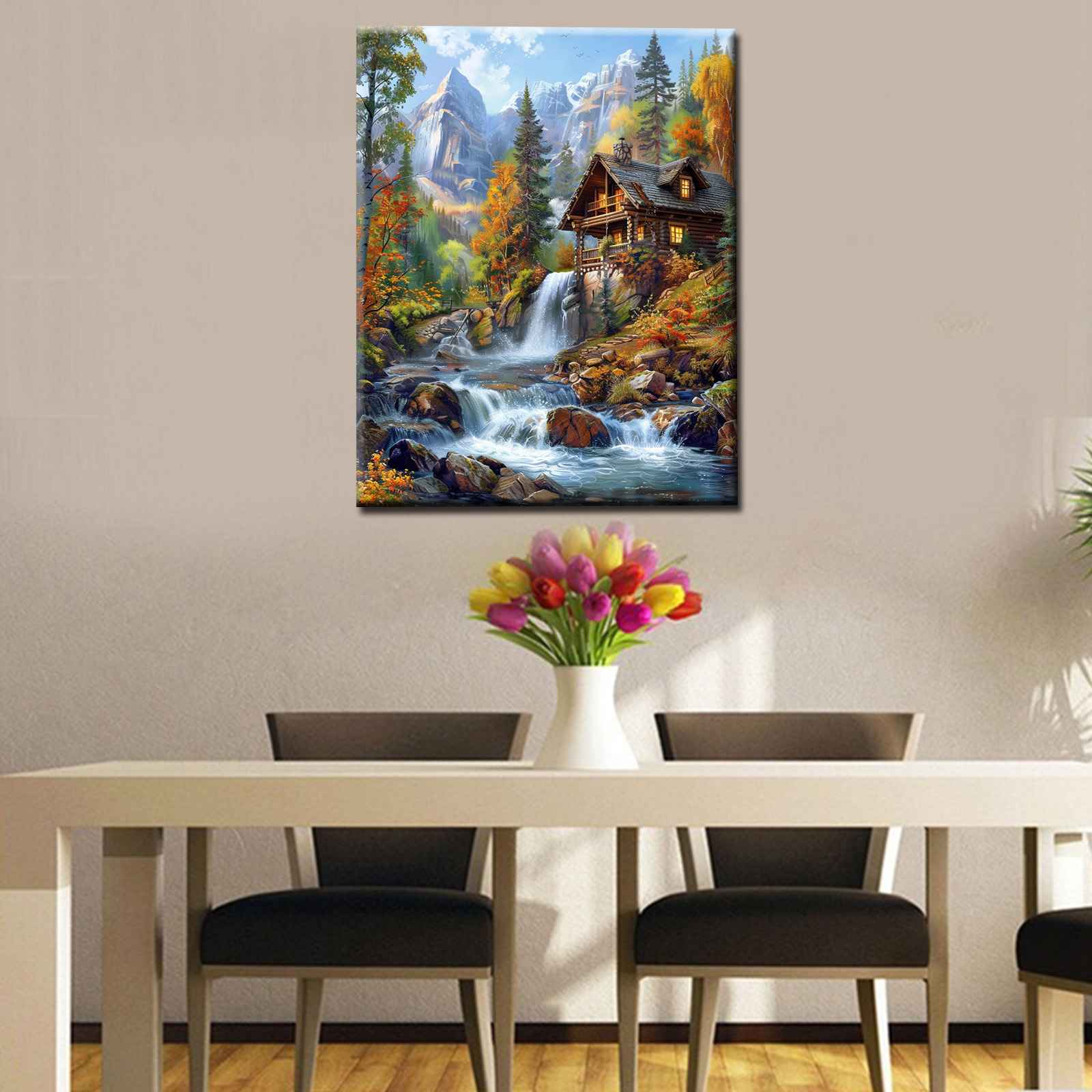 tucocoo-alpine-cabin-waterfall-malen-nach-zahlen-40x50-ohne-rahmen-berge image 3