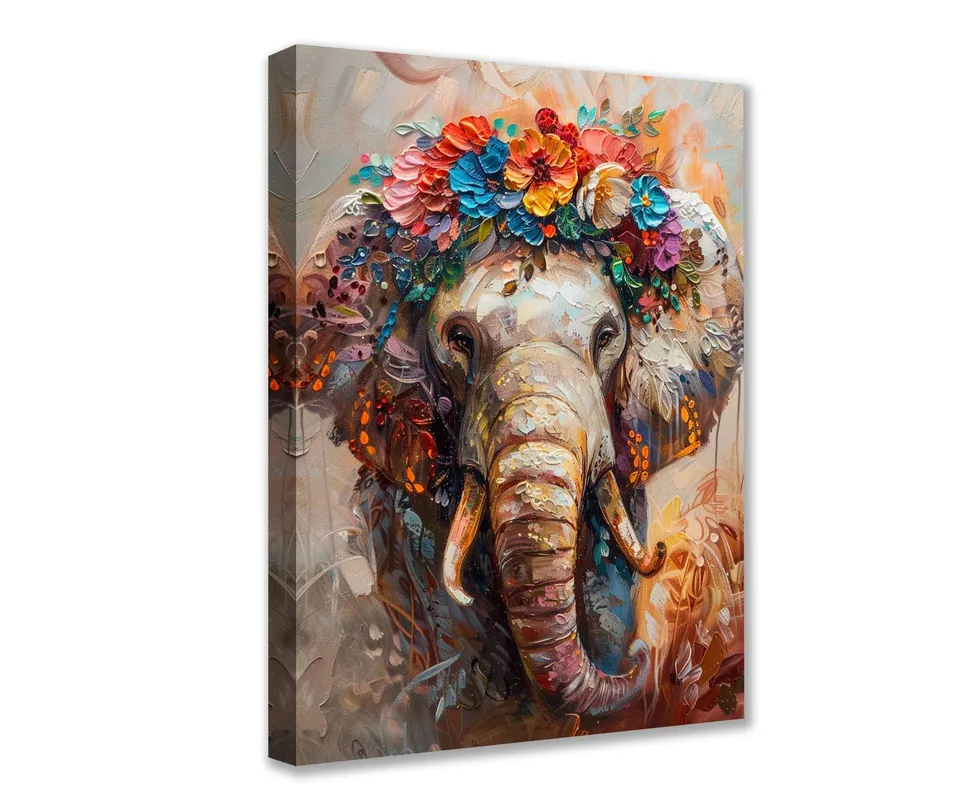 tucocoo-canvas-wall-art-elegant-elephant-floral-crown-leinwandbild-30x40-elefant image 1