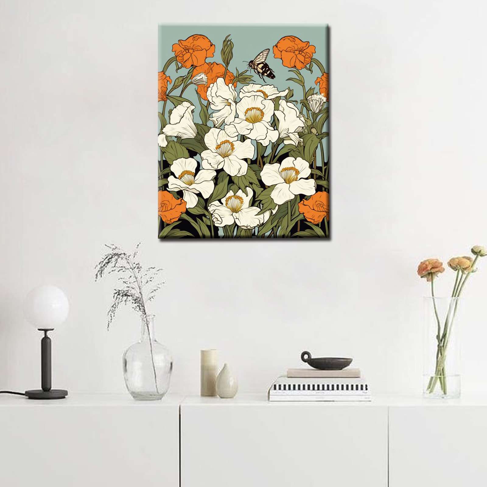 tucocoo-white-orange-flowers-bee-malen-nach-zahlen-40x50 image 3