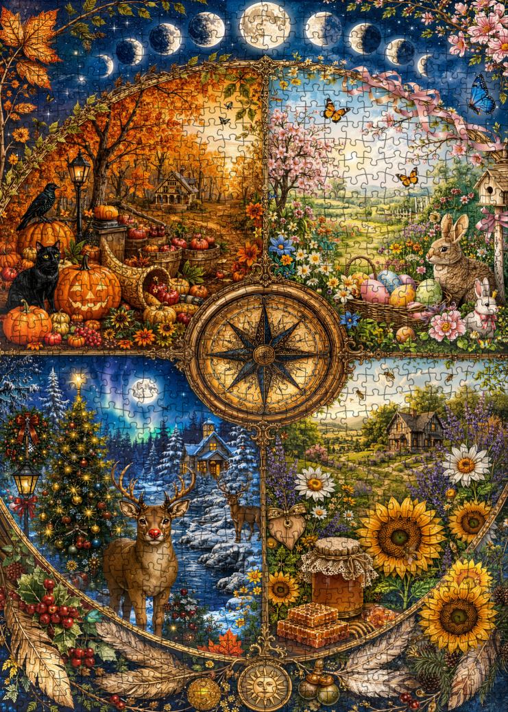 tucocoo-jigsaw-four-seasons-compass-puzzle-1000-teile-landschaft image 2