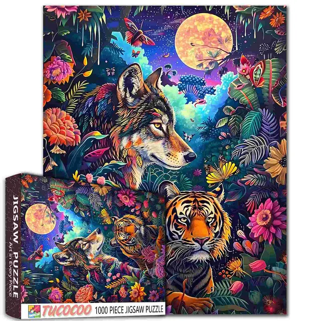 tucocoo-wolf-and-tiger-colorful-forest-puzzle-1000-teile image 1