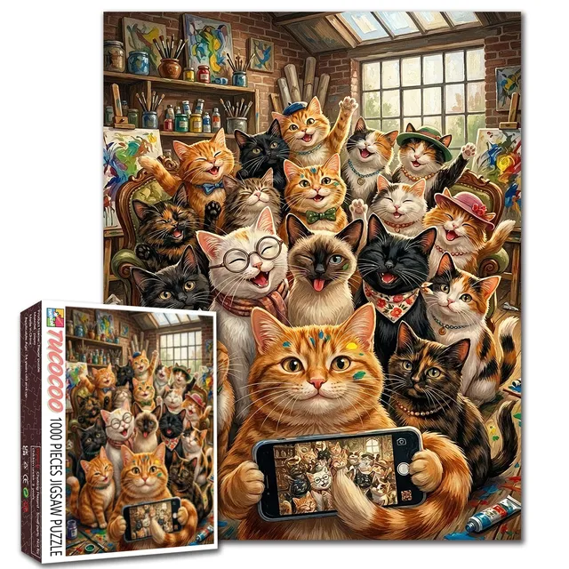tucocoo-jigsaw-happy-cat-selfie-art-studio-puzzle-1000-teile image 1