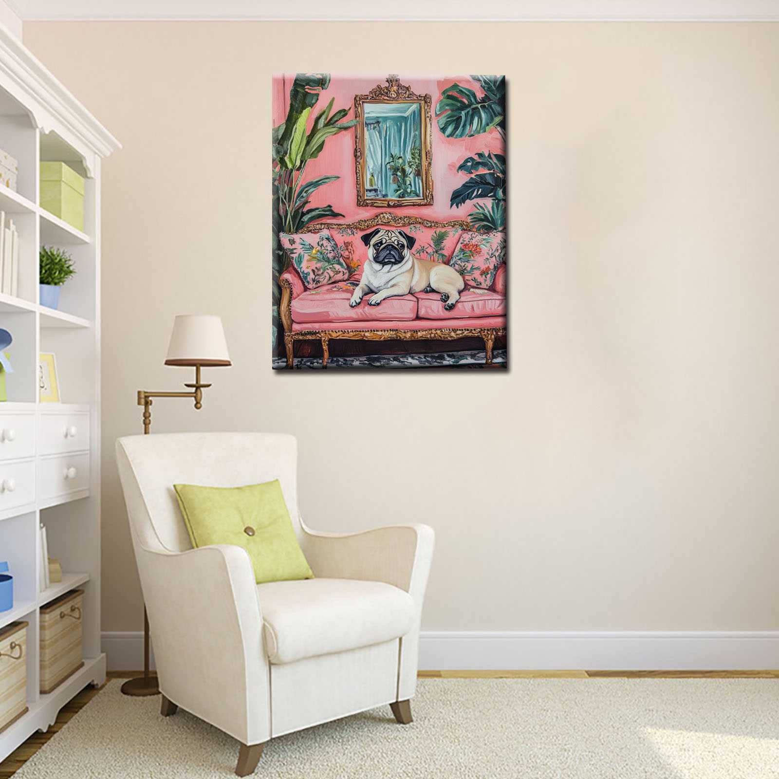 tucocoo-mops-sofa-leinwandbild-30x40cm-gerahmt-elegant image 2