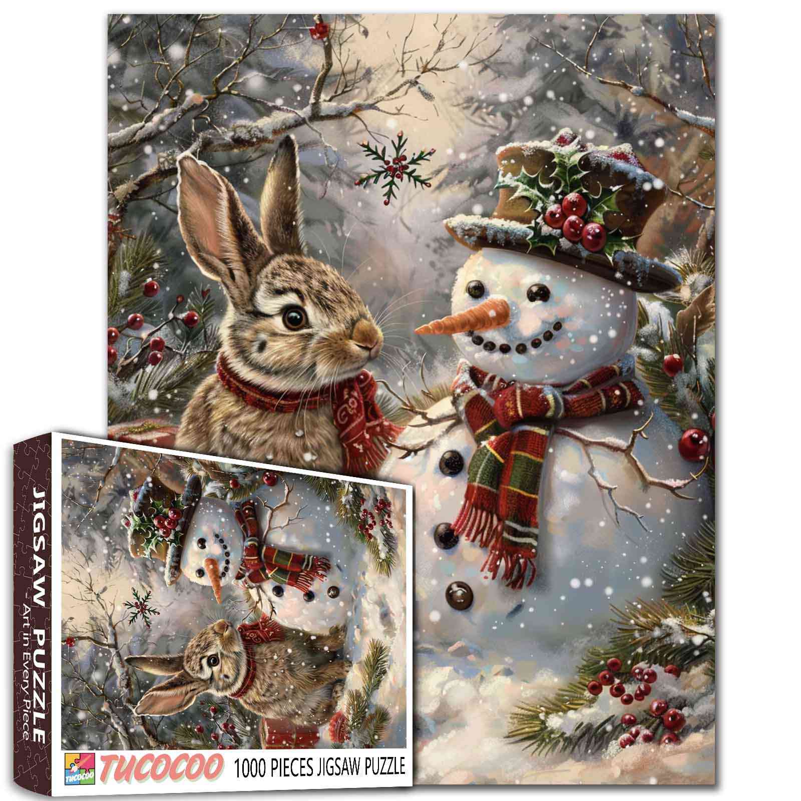 tucocoo-snow-bunny-and-snowman-puzzle-1000-teile-weihnachten image 1