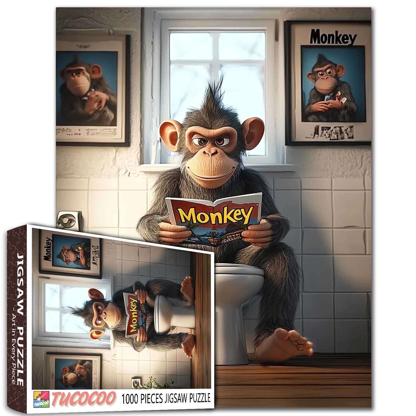 tucocoo-cool-monkey-on-toilet-puzzle-1000-teile-lustig image 1