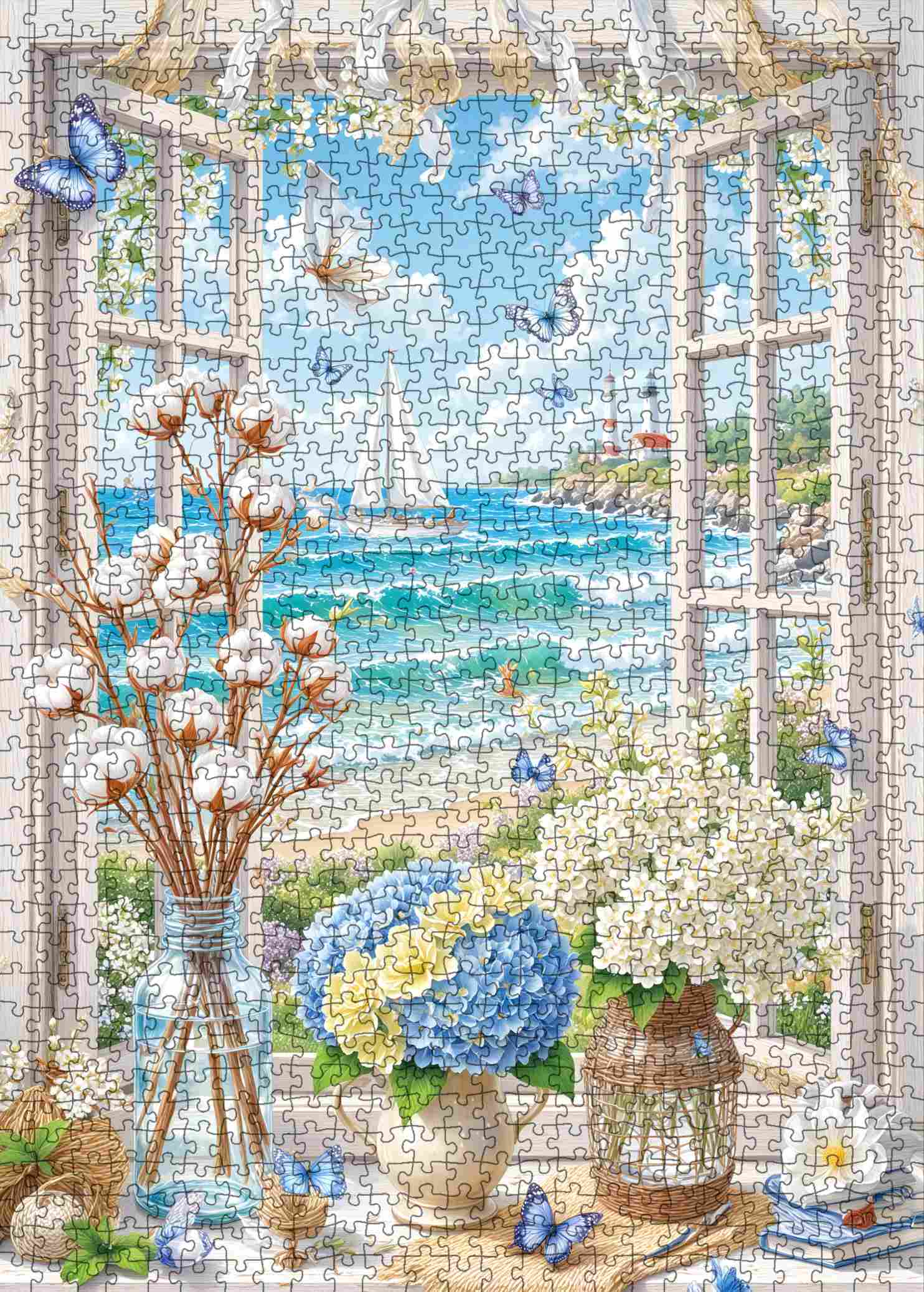 tucocoo-seaside-window-puzzle-1000-teile-hortensien image 2