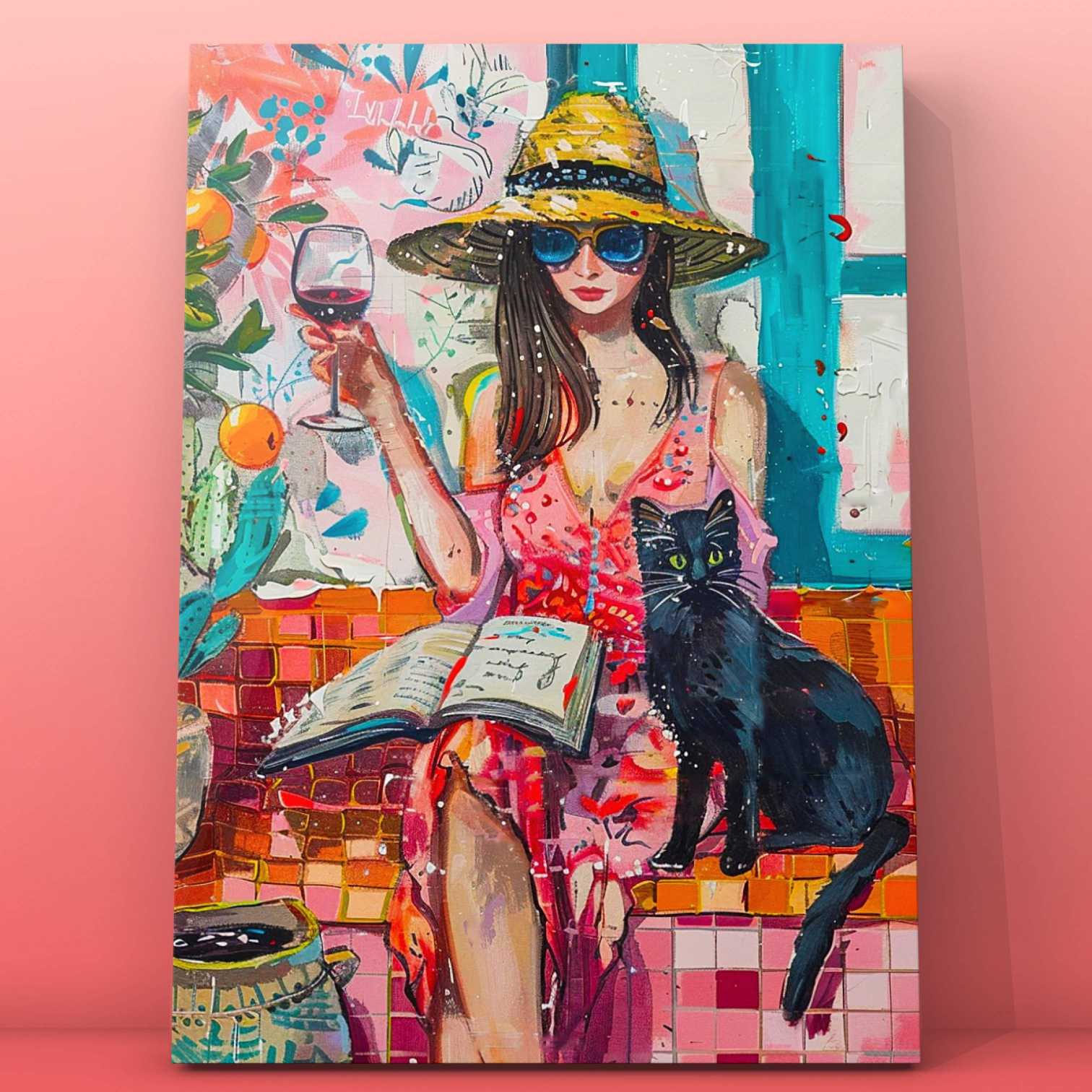 tucocoo-woman-hat-wine-cat-malen-nach-zahlen-40x50-ohne-rahmen image 2