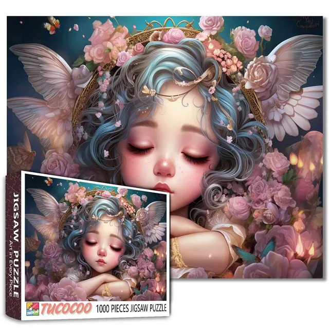 tucocoo-sleeping-angel-puzzle-1000-teile-engel-rosen image 1