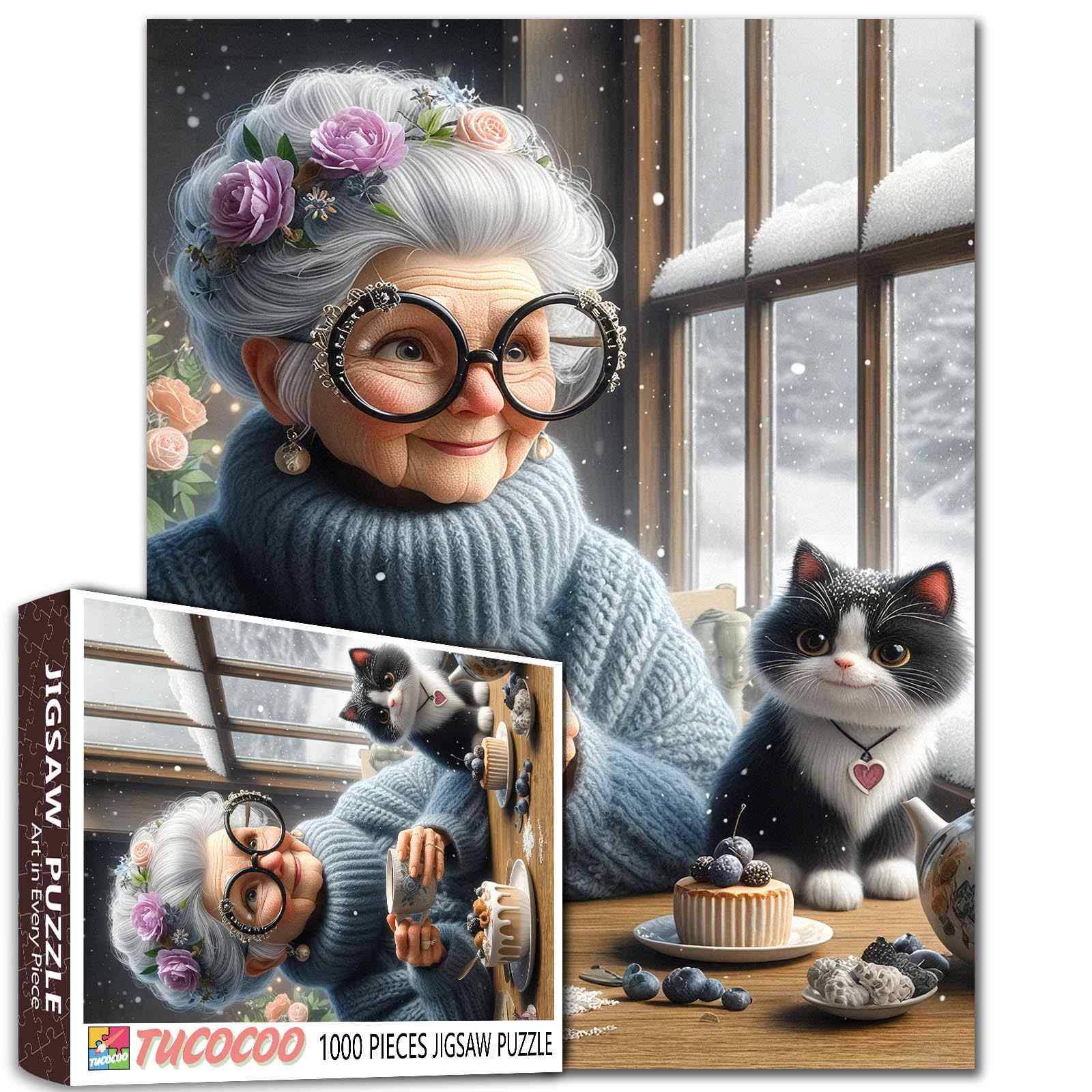 tucocoo-winter-tea-time-puzzle-1000-teile-oma-katze image 1
