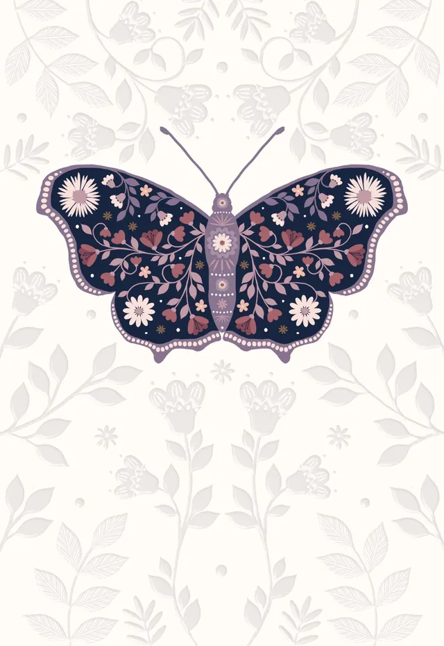 otter-house-folk-fauna-butterfly-gru-karte-schmetterling-blumen image 1