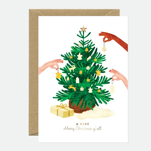all-the-ways-to-say-xmas-tree-chic-weihnachtskarte-a6-gold image 1