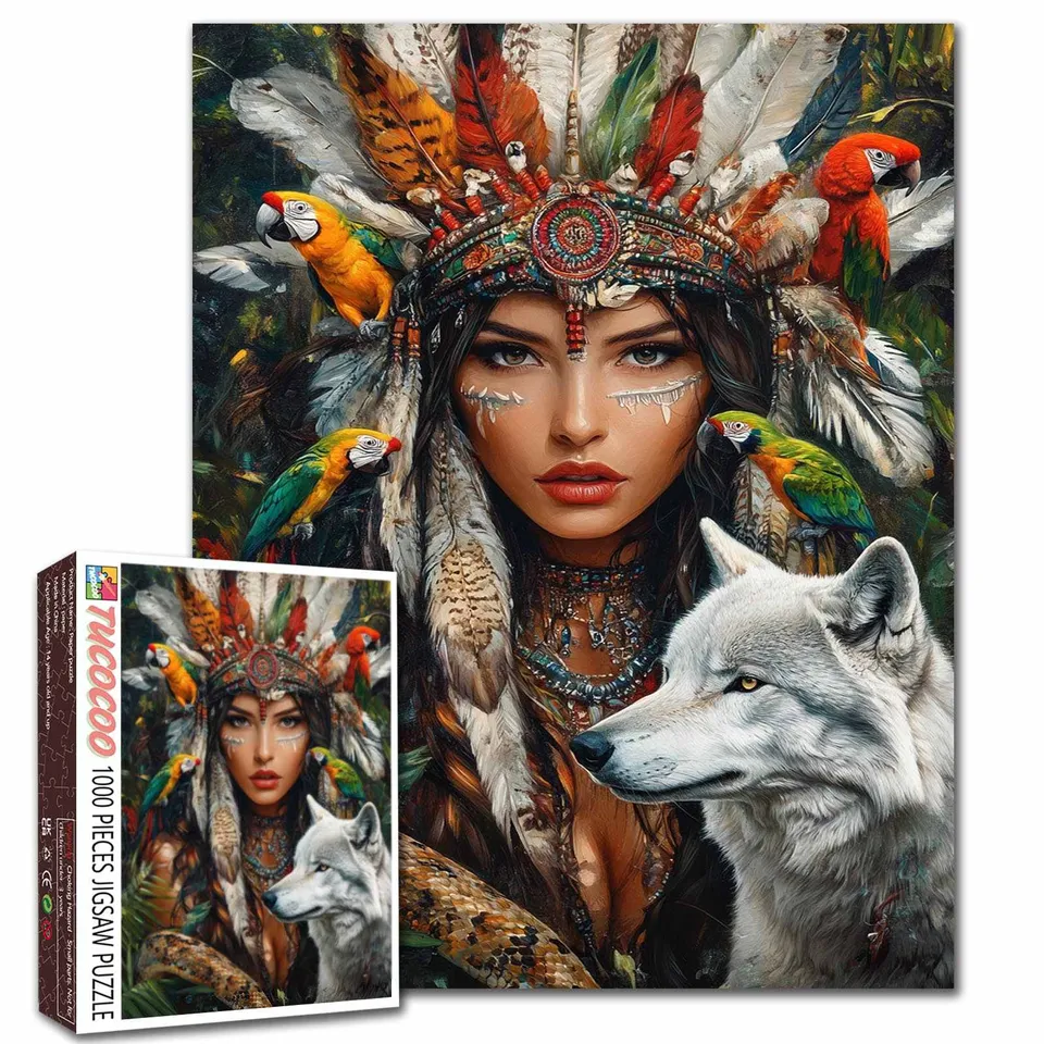 tucocoo-sacred-feathers-white-wolf-puzzle-1000-teile-frau image 1