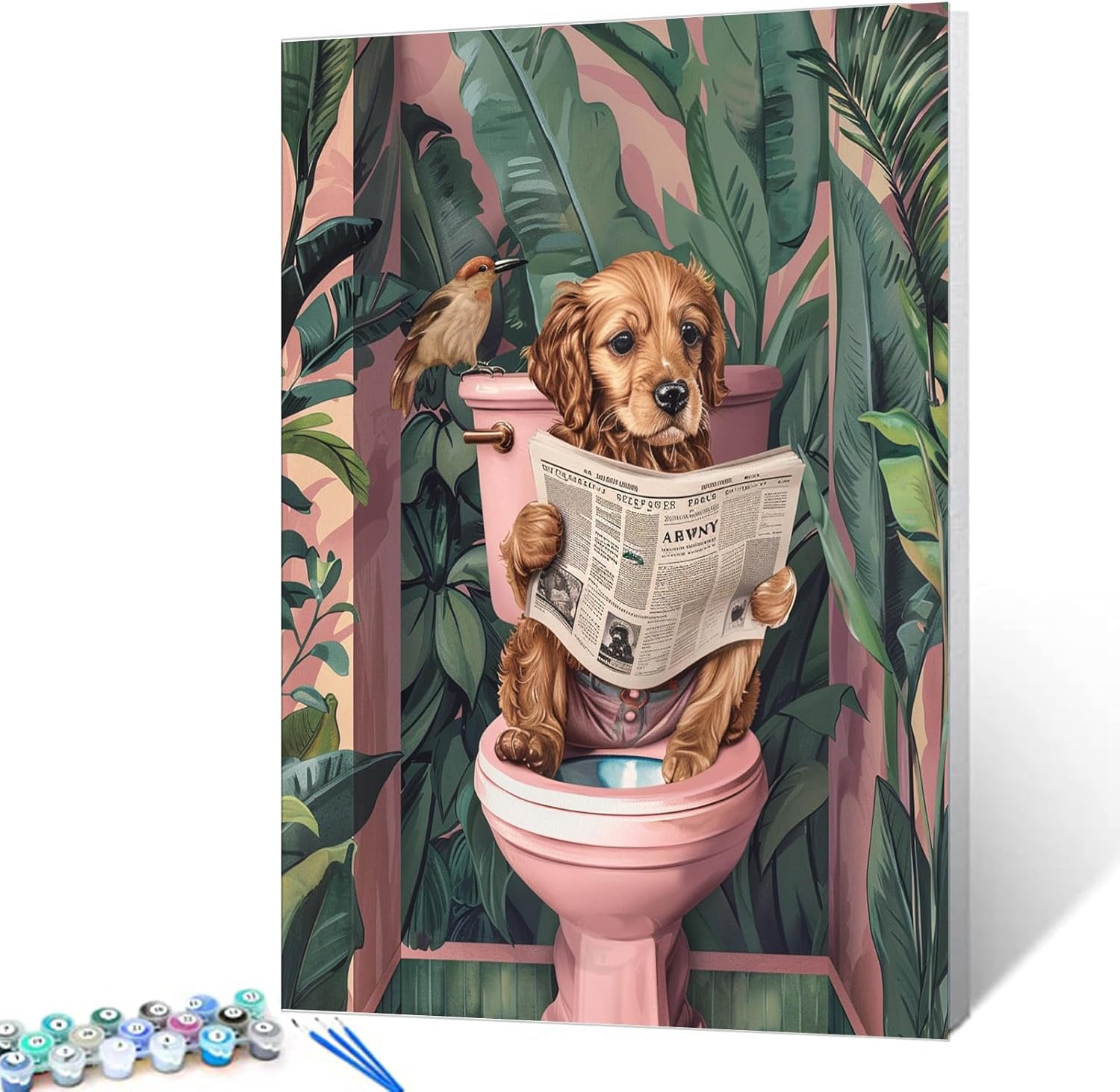 tucocoo-welpe-auf-toilette-malen-nach-zahlen-40x50-ohne-rahmen image 1