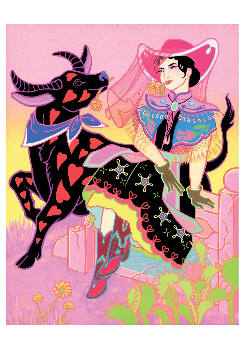 pomegranate-tsz-kam-cantonese-cowgirl-klappkarte-einzelkarte image 1