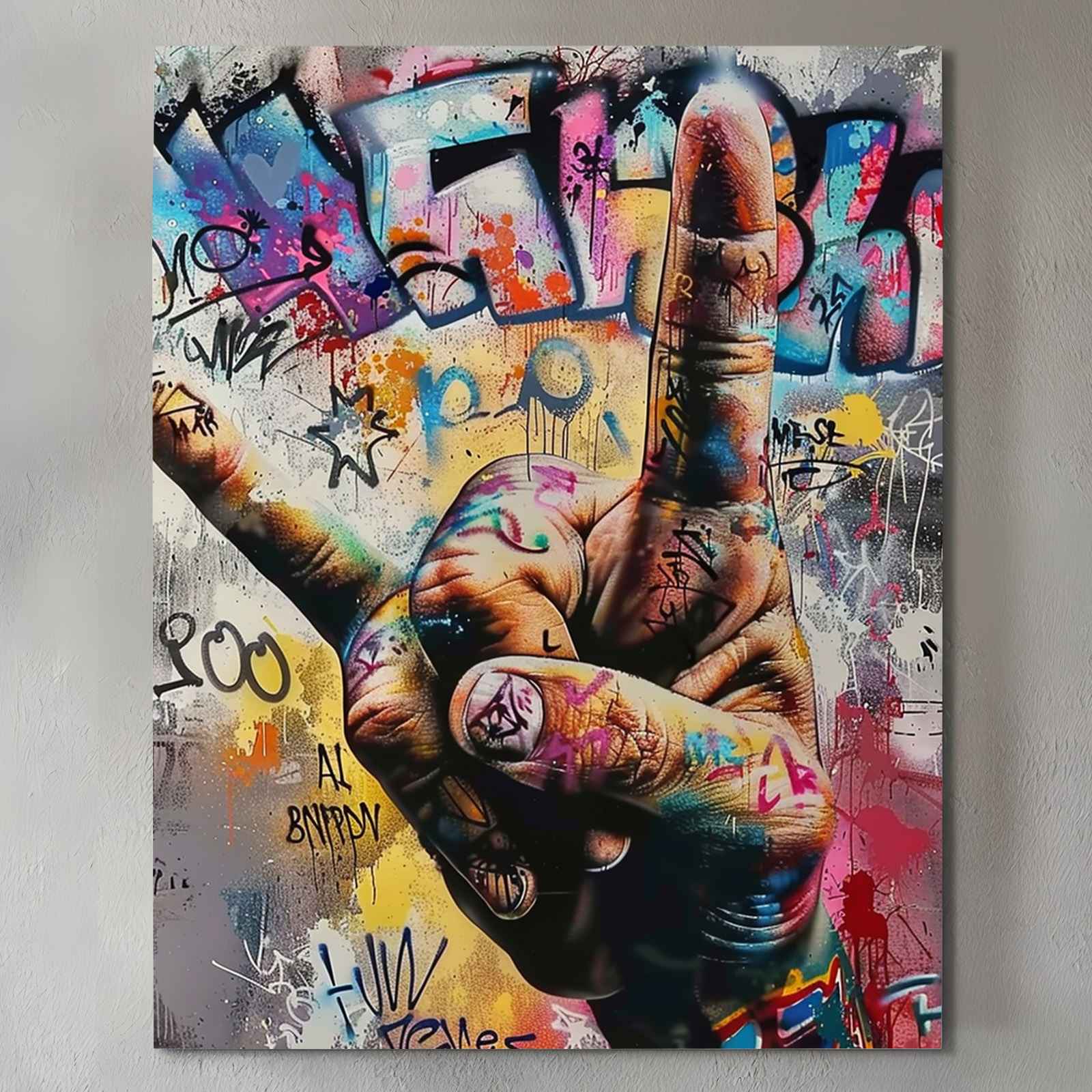 tucocoo-graffiti-rock-hand-gesture-leinwandbild-30x40-cm-gerahmt image 2