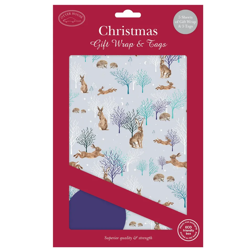 otter-house-woodland-hares-geschenkpapier-5-bogen-tags image 1