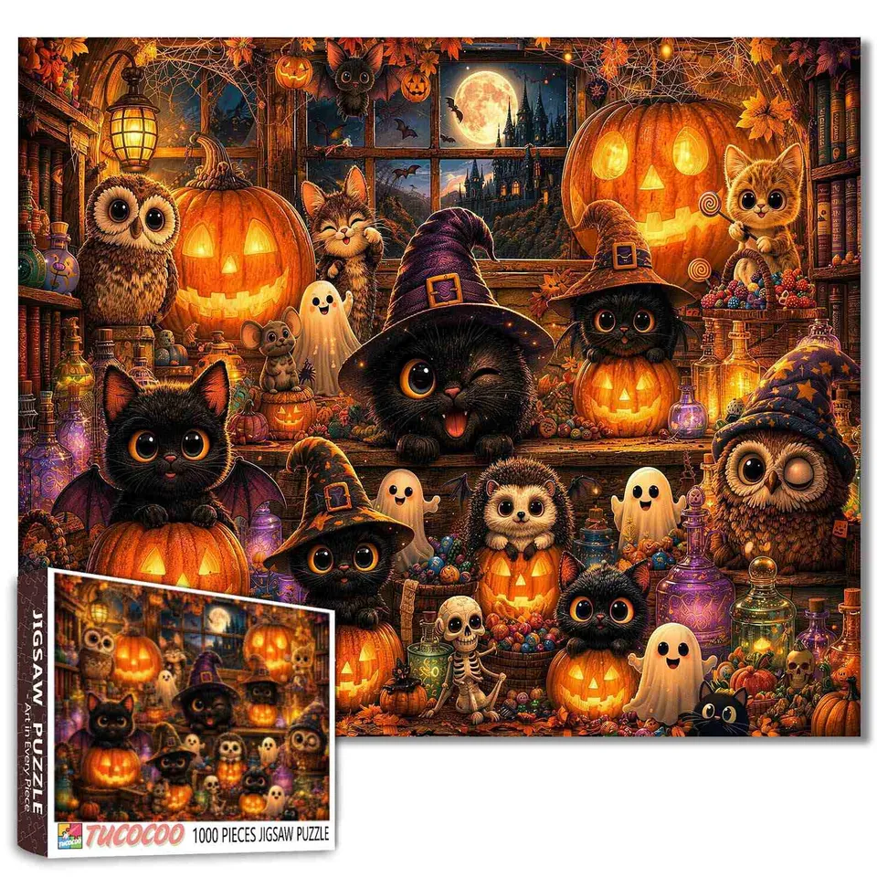 tucocoo-black-cats-pumpkin-workshop-puzzle-1000-teile image 1