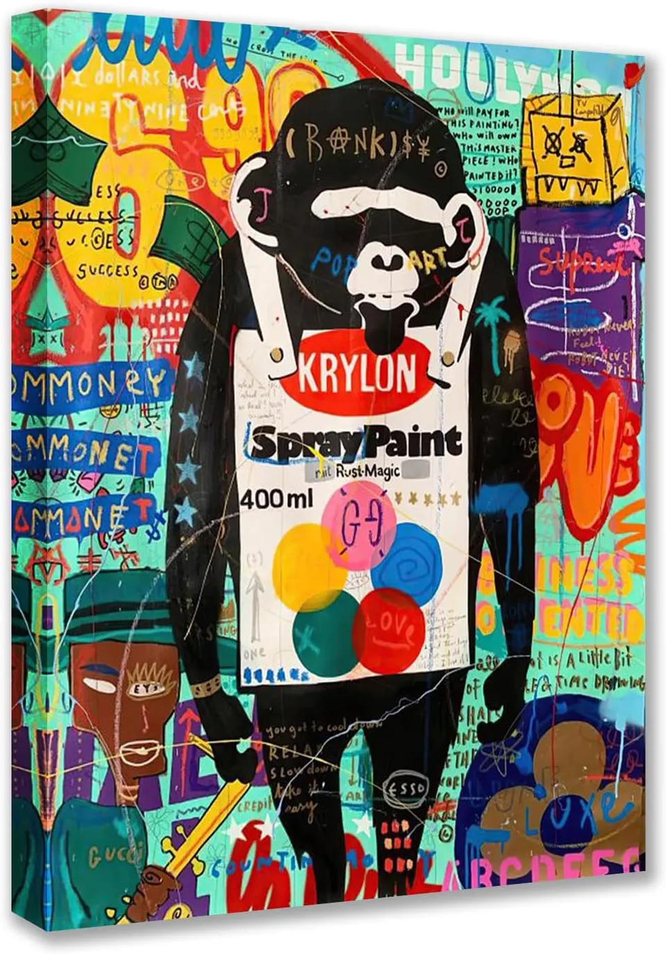 tucocoo-banksy-monkey-graffiti-leinwandbild-affe-bunt image 1