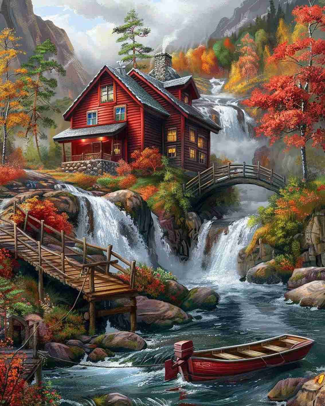 tucocoo-paint-by-numbers-autumn-lake-cabin-malen-nach-zahlen-ohne-rahmen-herbst image 2