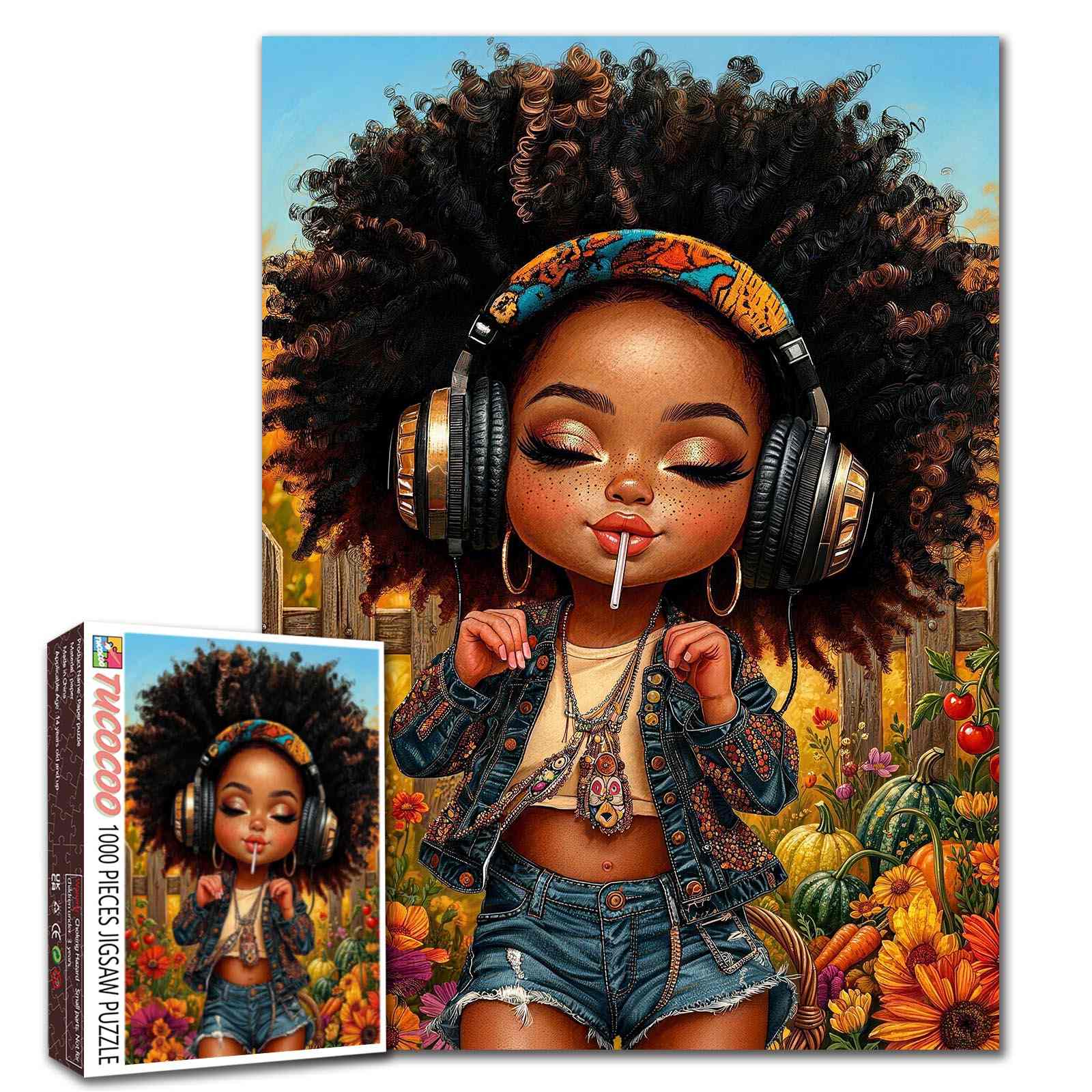 tucocoo-afro-girl-autumn-garden-puzzle-1000-teile-musik image 1