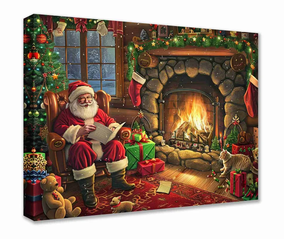 tucocoo-santa-reading-fireplace-leinwandbild-40x50-cm image 1