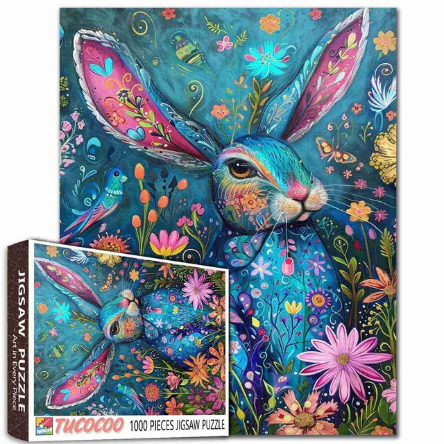 tucocoo-floral-rabbit-puzzle-1000-teile-hase-blumen image 1