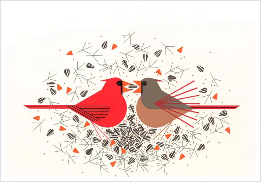 pomegranate-birthday-cards-charley-harper-cardinal-courtship-geburtstagskarte image 1