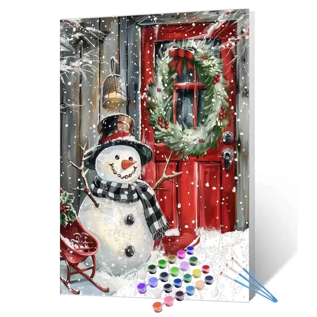 tucocoo-snowman-at-door-malen-nach-zahlen-40x50-weihnachten image 1