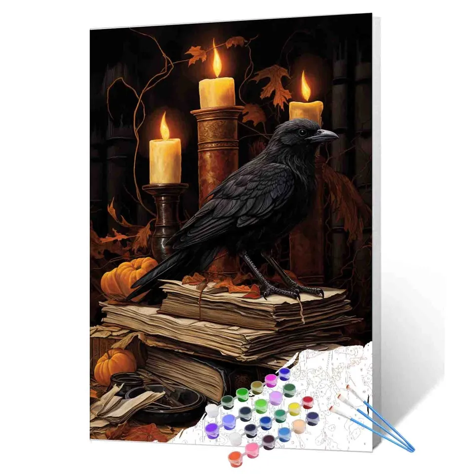 tucocoo-paint-by-numbers-raven-candle-ritual-40x50-ohne-rahmen-halloween image 1